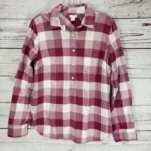 J.CREW Womens Purple White Check Half Button  Long Sleeve Shirt Size M